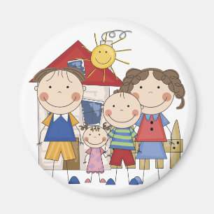 お母さん、パパ、大きい男の子、小さい女の子家族 マグネット