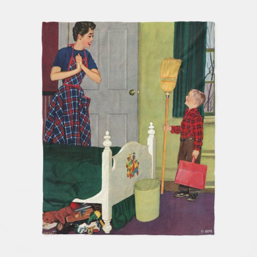 お母さん、私は私の部屋をきれいにしました! フリースブランケット (正面)