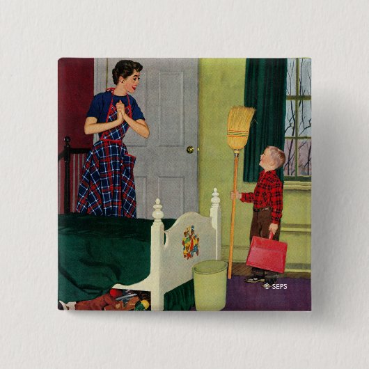 お母さん、私は私の部屋をきれいにしました! 缶バッジ (正面)