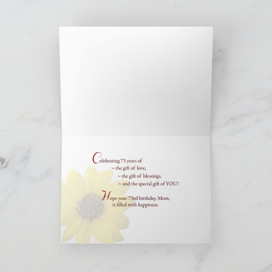 お母さん、第73誕生日、ガーベラの演壇は開花します カード (内部)