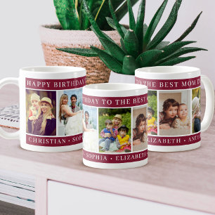 お母さん 誕生日おめでとう 写真コラージュ ワインレッドの記念品 コーヒーマグカップ