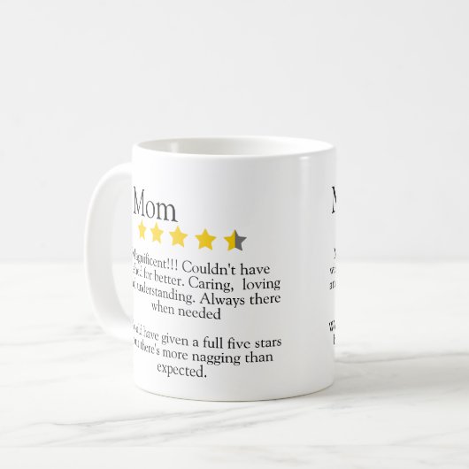 お母さん、5つ星のレビューおもしろい、 コーヒーマグカップ (正面左)