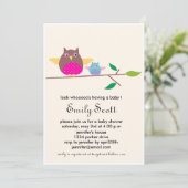 お母さんnのベビーのフクロウ-クリーム色のベビーシャワーの招待 招待状 (スタンド正面)