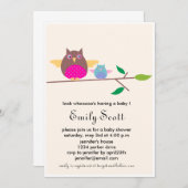 お母さんnのベビーのフクロウ-クリーム色のベビーシャワーの招待 招待状 (正面/裏面)