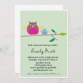 お母さんnのベビーのフクロウ-緑のベビーシャワーの招待 招待状 (正面/裏面)