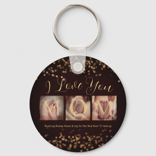 お母さパーソナライズされたん3フォトコラージギフト キーホルダー (正面)