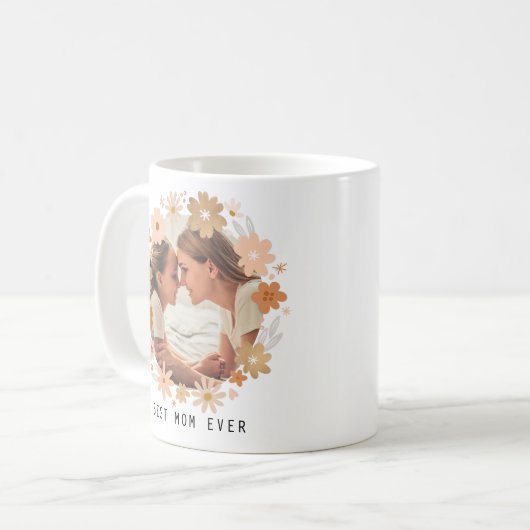 お母さ最高のんピンクの金ゴールドかわいいフローラお母さん写真 コーヒーマグカップ (正面左)