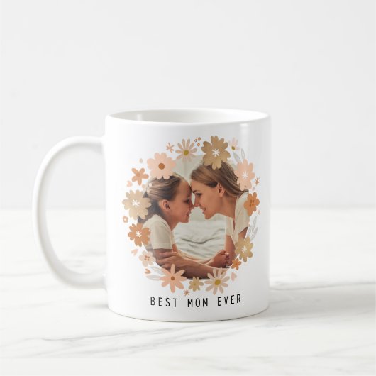 お母さ最高のんピンクの金ゴールドかわいいフローラお母さん写真 コーヒーマグカップ (左)