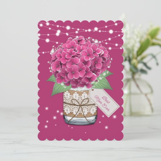 お母さ最高のんピンクアジサイかわいい母の日 カード (スタンド正面)