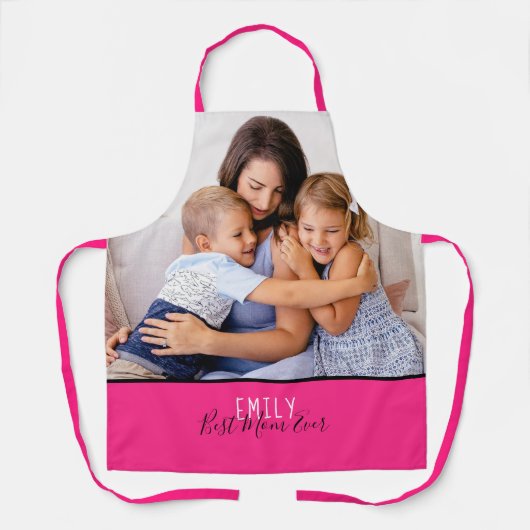 お母さ最高のん名前Pink エプロン (正面)