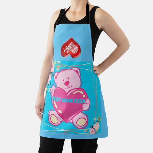 お母さ最高のん常にピンク赤ちゃん青テディベアフローラ エプロン (インサイチュ)