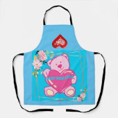 お母さ最高のん常にピンク赤ちゃん青テディベアフローラ エプロン (正面)