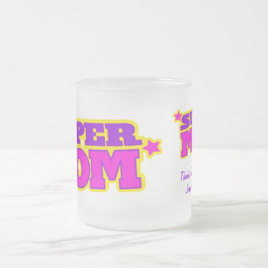 お母すごいさんスーパーヒーロ感謝していスタイル フロストグラスマグカップ (中央)