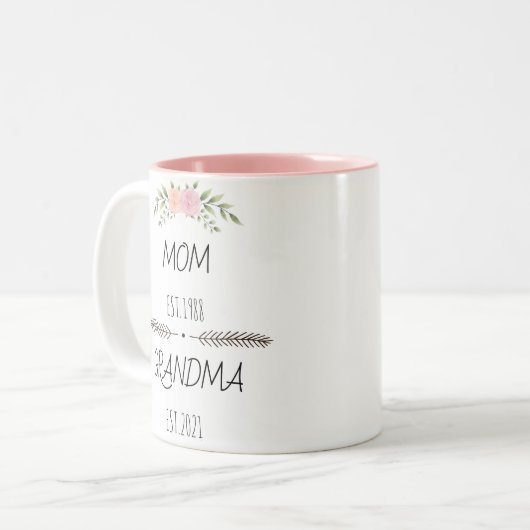 お母パーソナライズされたさんおばあカスタムちゃんエストの年 ツートーンマグカップ (正面左)
