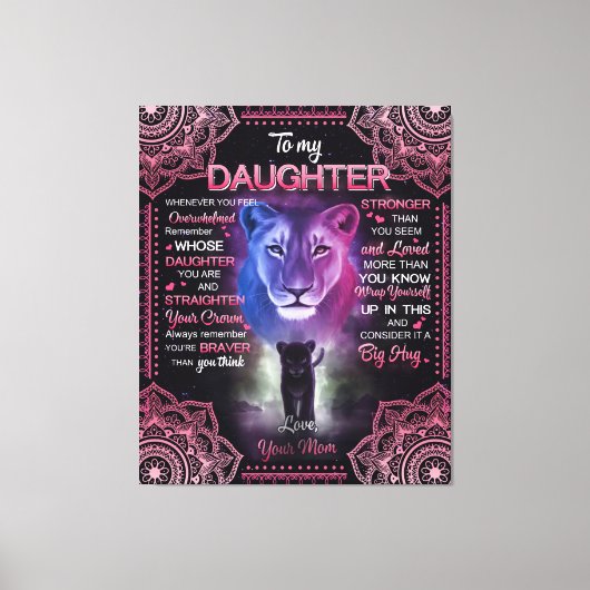 お母パーソナライズされたさんから娘にライオン キャンバスプリント (正面)