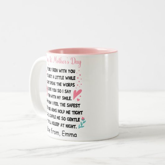 お母パーソナライズされたさんの日おめでとう、名前をカスタムする ツートーンマグカップ (正面左)