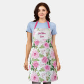 お母最高のさん今まで美しいピンクの水色のバラ エプロン (着用した状態)