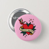 [お母最高のさん]古い学校のハート入れ墨 缶バッジ (正面&裏面)