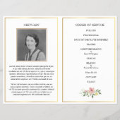 お母様の葬儀用折り畳み式プログラム、ピンクのバラとゴールド チラシ (裏面)