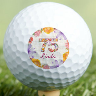 お母様の75歳の誕生日プレゼント用 オリジナルデザイン 高級感のある花柄 ゴルフボール