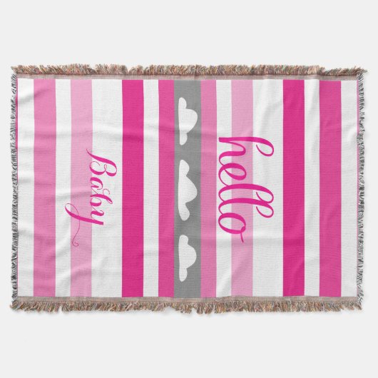 お気に入りこのハローキュートピンクグレーと白をパーソナライズ スローブランケット (正面)