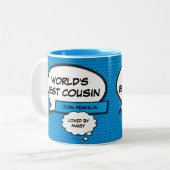 お気に入りのいとこ楽しいコミックブックブルー ツートーンマグカップ (正面左)