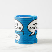 お気に入りのいとこ楽しいコミックブックブルー ツートーンマグカップ (中央)