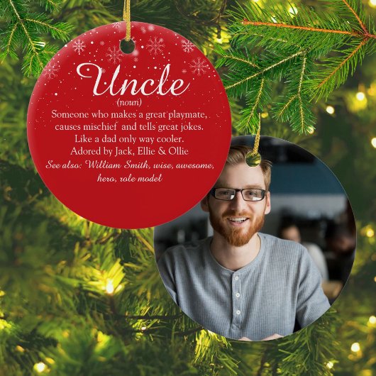 お気に入りのおじの定義 フォト スノーフレーク スクリプト セラミックオーナメント