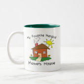 お気に入りのなたまり場のミームの家 ツートーンマグカップ (左)