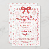 お気に入りのものパーティー 赤いピンクの弓のクリスマス シーズンカード (正面/裏面)