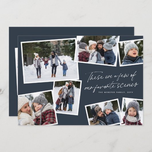 お気に入りのシーン クリスマス写真コラージュ ネイビー シーズンカード (正面/裏面)