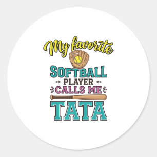 お気に入りのソフトボール選手が僕をTATAと呼ぶ Tシャツ デザイン ラウンドシール
