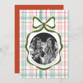 お気に入りのチェック柄リボン写真クリスマスカード シーズンカード (正面/裏面)