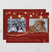 お気に入りの写真2枚とオリジナルテキストでカスタマイズされた赤と金の星のカード シーズンカード (正面/裏面)