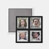 お気に入りの写真4枚を追加 - 白黒手描きコラージュ マグネット (正面/裏面)