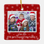 お気に入りの写真:Christmas Red with Snowflaks セラミックオーナメント (正面)