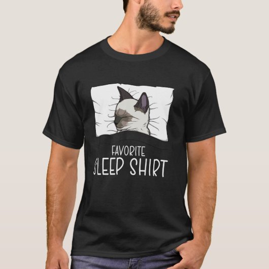 お気に入りの寝間着シャム猫、寝ている猫パジャマ Tシャツ (正面)