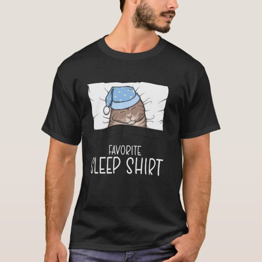 お気に入りの寝間着 スコティッシュフォールドのネコ、寝ているネコ Tシャツ (正面)