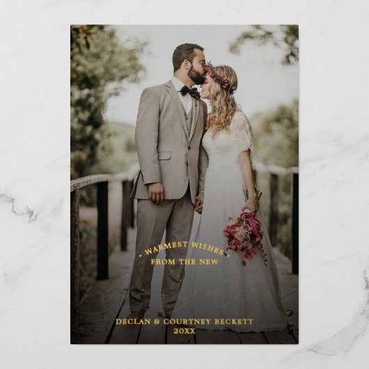 お気に入りの新人夫妻の結婚写真を実在望む 箔シーズンカード (正面)