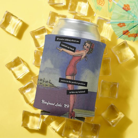 お気に入りの湖おもしろいパーソナライズされたピンアップ女子 缶クーラー (インサイチュ 夏)