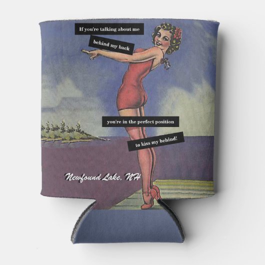 お気に入りの湖おもしろいパーソナライズされたピンアップ女子 缶クーラー (正面)