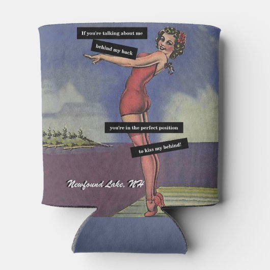 お気に入りの湖おもしろいパーソナライズされたピンアップ女子 缶クーラー (裏面)