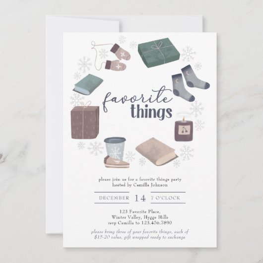 お気に入りの物冬リースギフト交換パーティー 招待状 (正面)
