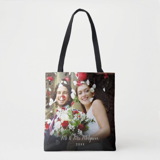 お気に入りの結婚式の写真 スクリプト名 日付 トートバッグ (正面)