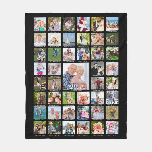 お気に入りの45枚の写真をカラフルに飾るコラージュキャプション フリースブランケット (正面)