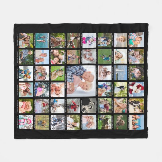 お気に入りの45枚の写真をカラフルに飾るコラージュキャプション フリースブランケット (正面(横))