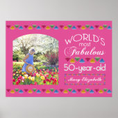 お気に入りの50歳の誕生日を記念する最も素敵なギフト ピンクの写真 ポスター (正面)