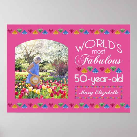 お気に入りの50歳の誕生日を記念する最も素敵なギフト ピンクの写真 ポスター (正面)