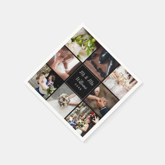 お気に入りの8枚の結婚式写真の コラージュ スタンダードカクテルナプキン (角)