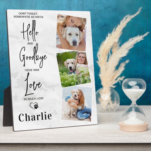 お気に入りの「ハロー」から始まるペットの犬の追悼記念プレート フォトプラーク (側面)